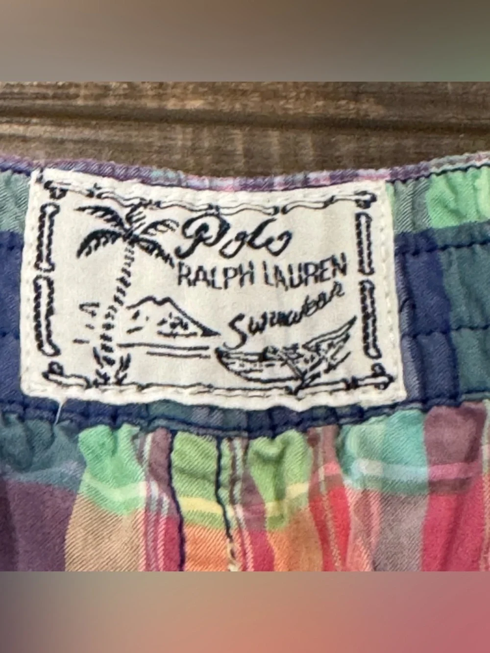 Youth Boys Plaid Madras Polo Ralph Lauren Swim Trunks Size 7